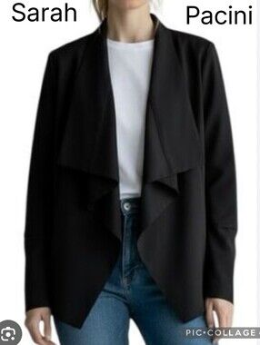 Sarah Pacini black wool waterfall front open blazer excellent condition Sz Small